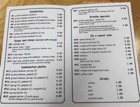 Cafe, Deli Menu. . Krakow deli bakery smokehouse menu